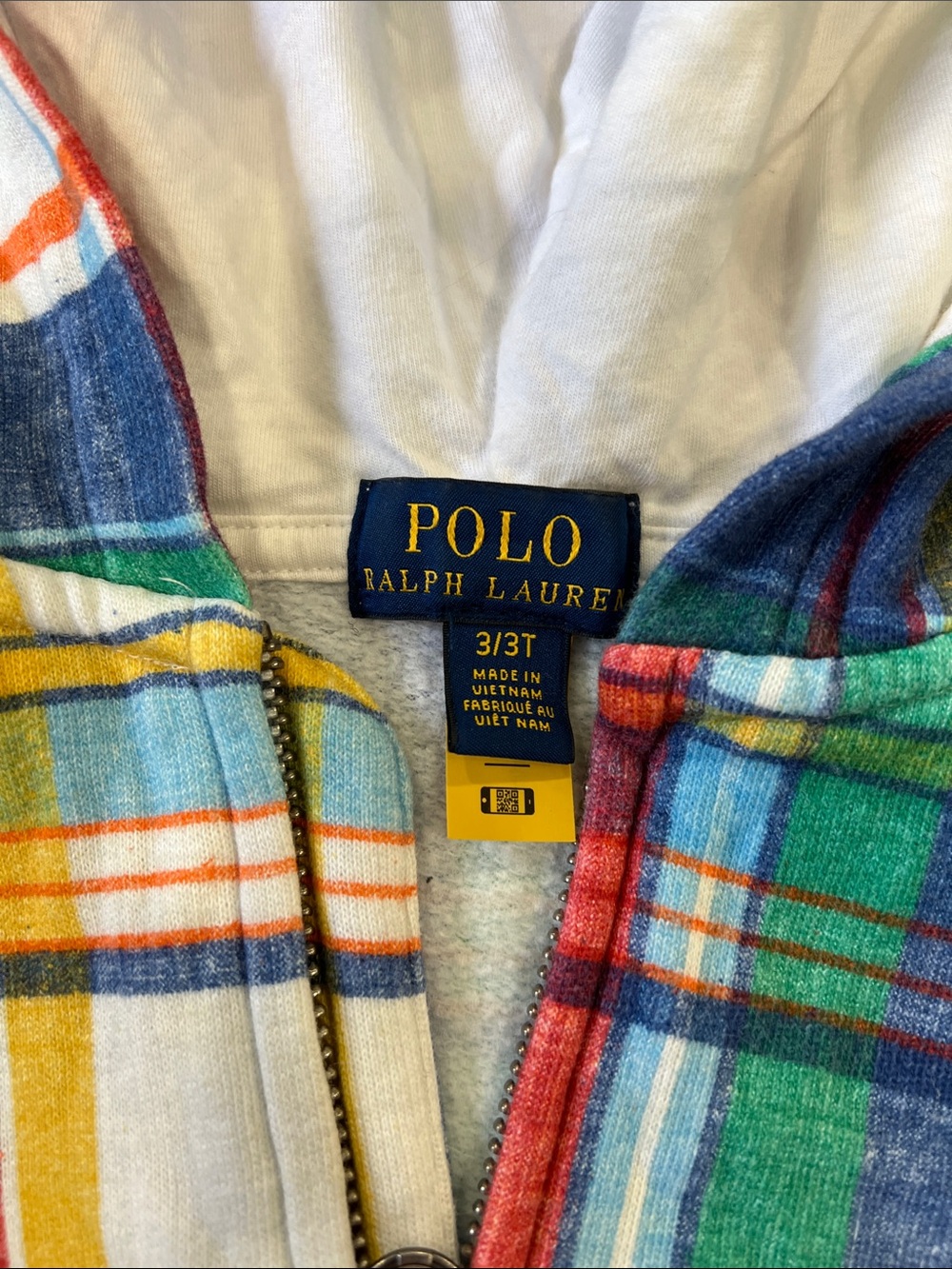 Polo Ralph Lauren colorful plaid zip front hooded sweatshirt jacket 3T - Picture 3 of 6
